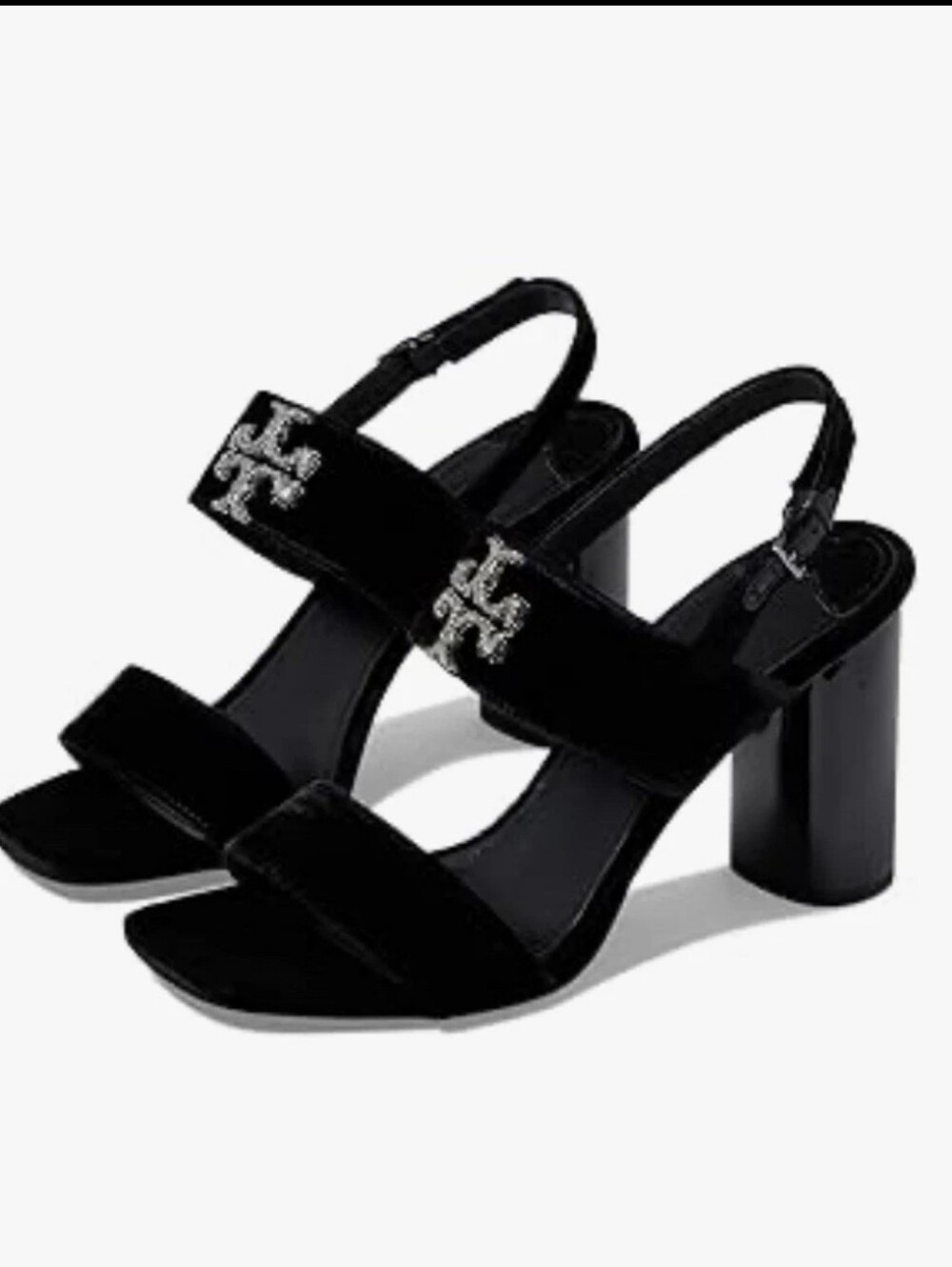 Tory Burch Eleanor Pave Heel Sandal in Black Velvet Leather Rt-428$ Sz-8.5